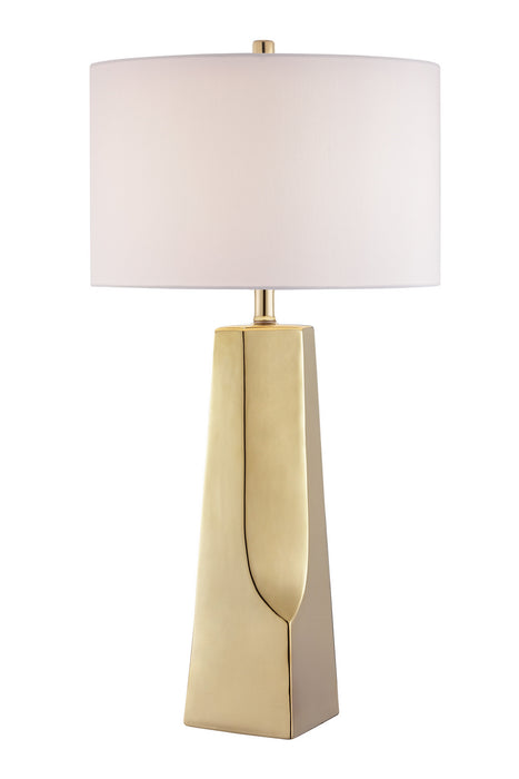 Tyrell Table Lamp in-Light Gold Ceramic with White Fabric Shade, E27 A 150W