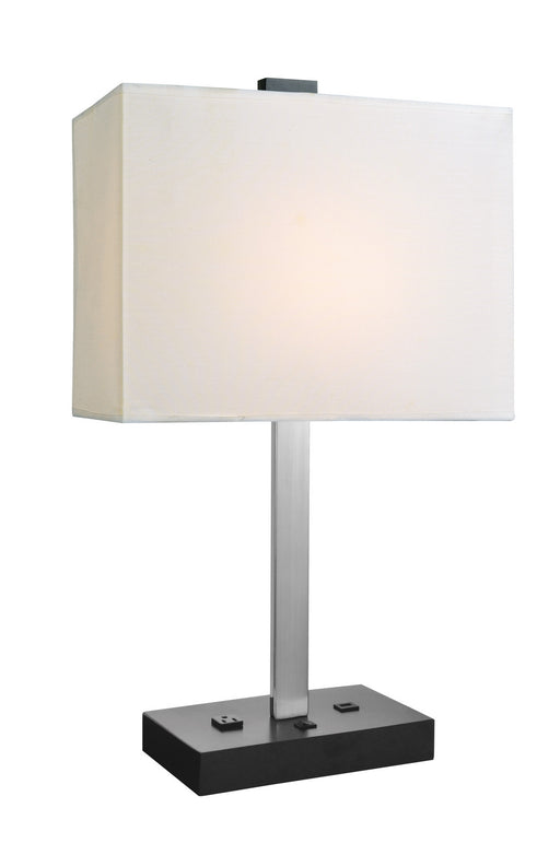 Maddox II Table Lamp in Black with White Fabric Shade, USB x 1 & Outletx1, A 100W