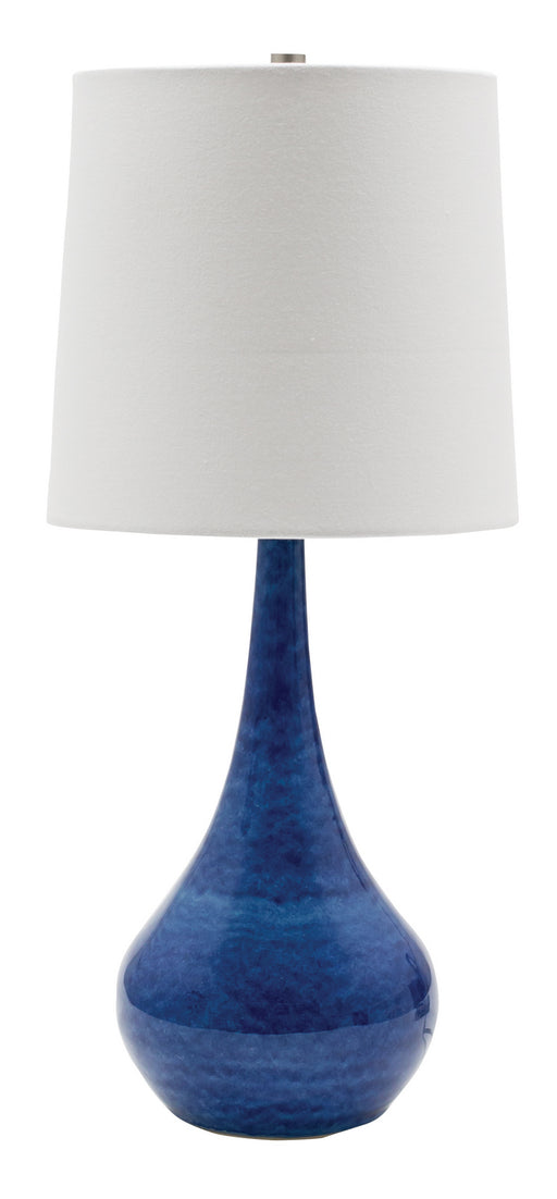22.5 Inch Scatchard Table Lamp in Blue Gloss with White Linen Hardback