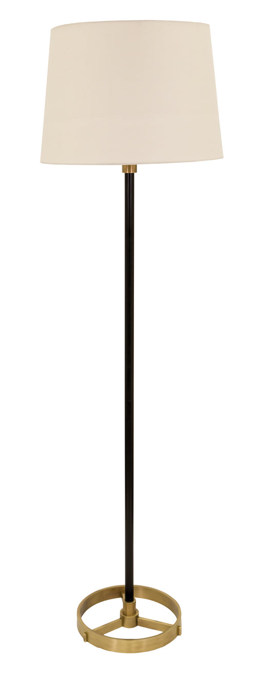 62 Inch Morgan Floor Lamp in Black with Antique Brass with Off White Linen Hardback