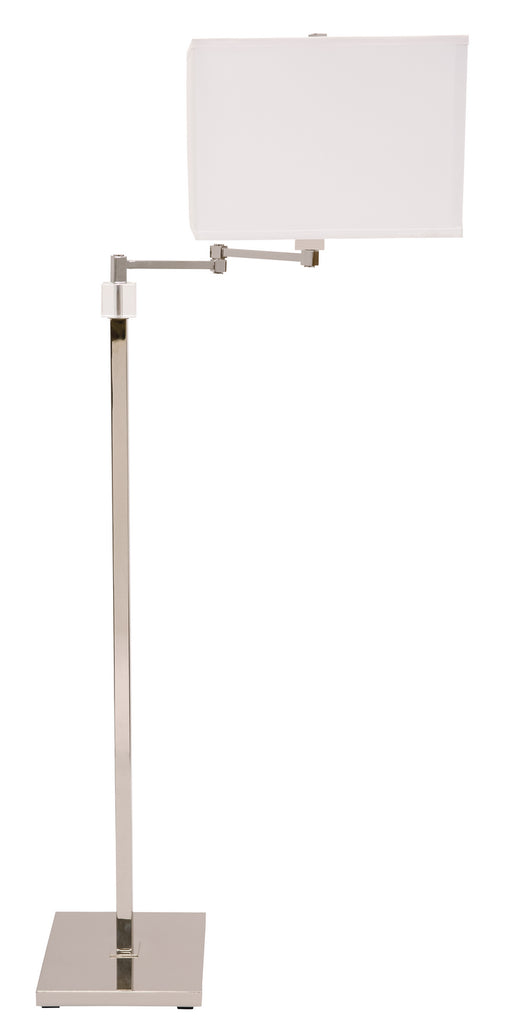 56.5 Inch Somerset Swing Arm Floor Lamp in Polished Nickel with Fine White Linen Hardback