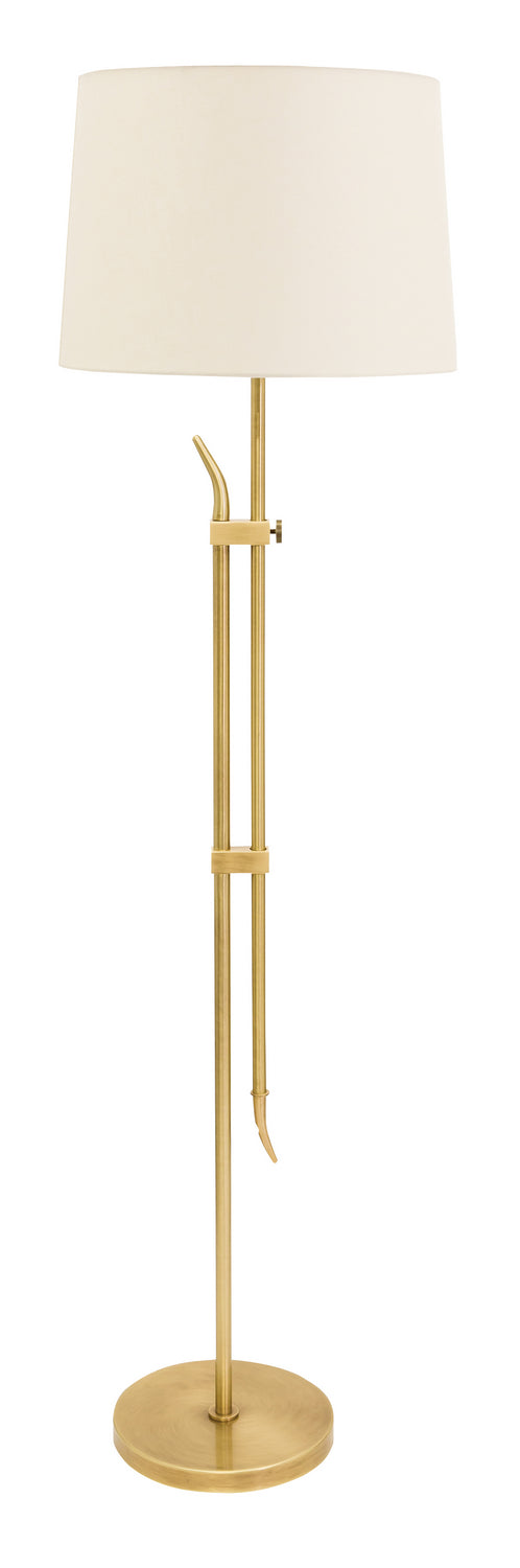 61 Inch Windsor Adjustable Floor Lamp in Antique Brass with Off White Linen Hardback