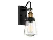 Macauley 1-Light Outdoor Wall Lantern in Vintage Black with Warm Brass