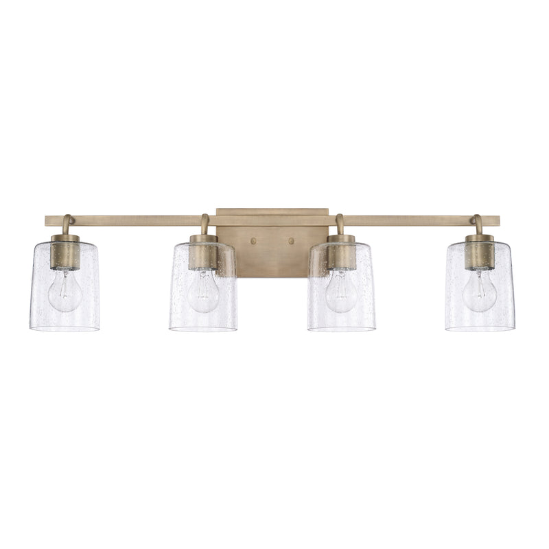 Greyson Four Light Vanity in Aged Brass