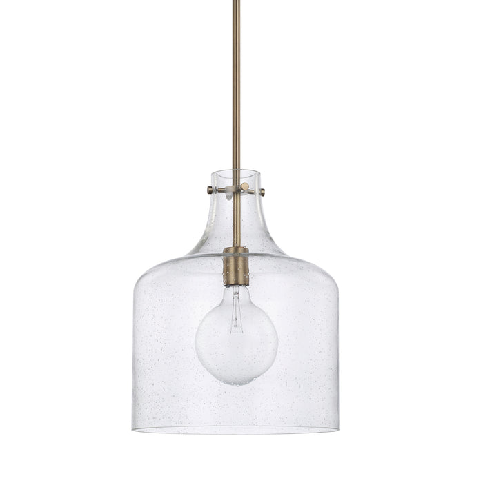 Crawford One Light Pendant in Aged Brass