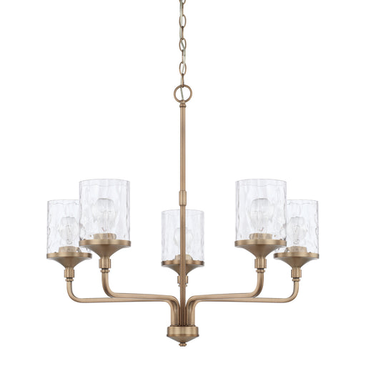 Colton Five Light Chandelier in Aged Brass