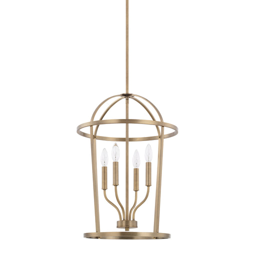 Greyson Four Light Foyer Pendant in Aged Brass
