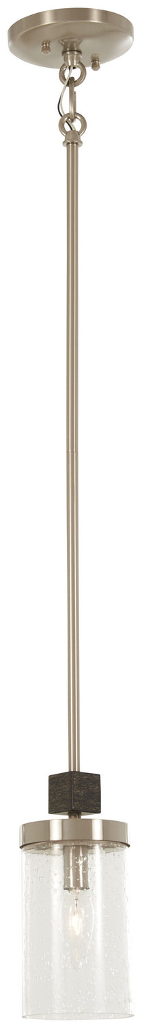 Bridlewood 1-Light Mini-Pendant in Stone Grey with Brushed Nickel & Clear Seedy Glass