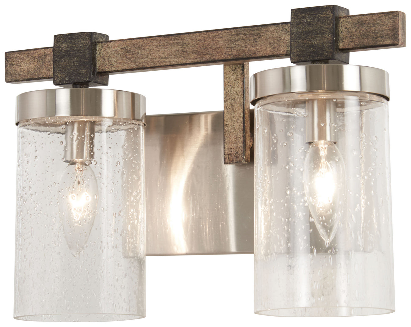 Bridlewood 2-Light Bath Vanity in Stone Grey with Brushed Nickel & Clear Seedy Glass