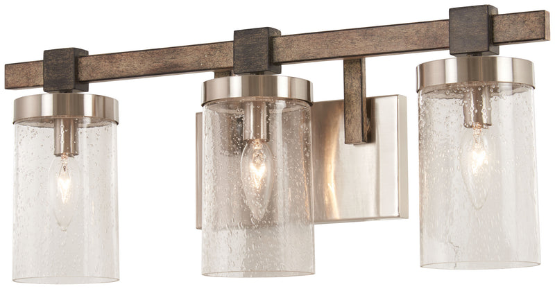 Bridlewood 3-Light Bath Vanity in Stone Grey with Brushed Nickel & Clear Seedy Glass