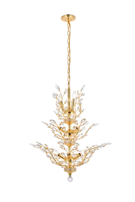 Orchid 13-Light Chandelier in Gold with Clear Royal Cut Crystal