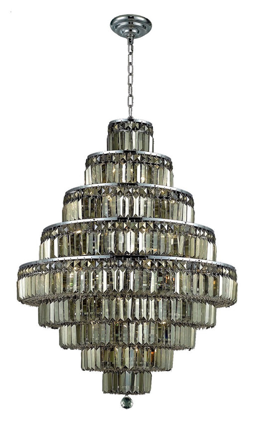 Maxime 20-Light Chandelier in Chrome with Golden Teak (Smoky) Royal Cut Crystal