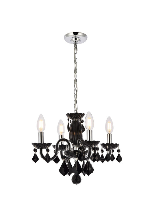 Rococo 4-Light Pendant in Black with Jet (Black) Royal Cut Crystal