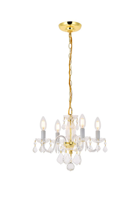 Rococo 4-Light Pendant in Gold with Clear Royal Cut Crystal
