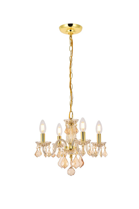 Rococo 4-Light Pendant in Golden Shadow with Golden Shadow (Champagne) Royal Cut Crystal