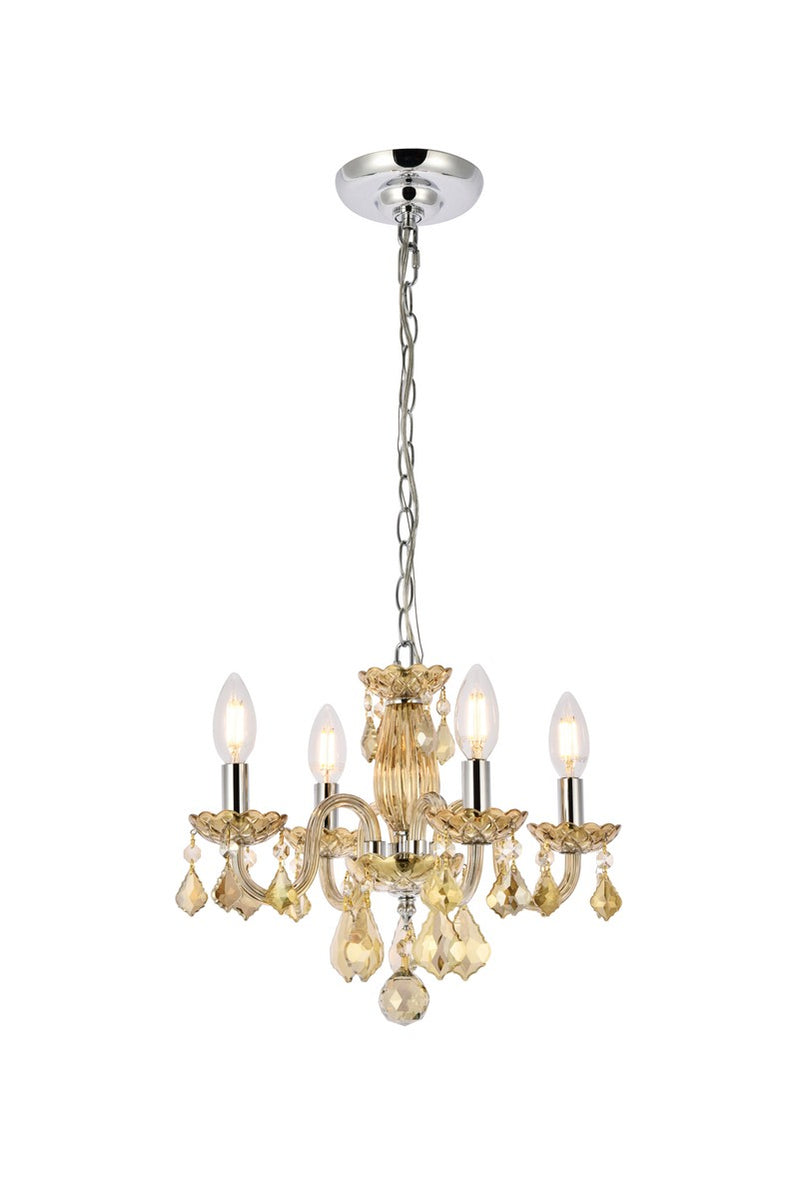 Rococo 4-Light Pendant in Golden Teak with Golden Teak (Smoky) Royal Cut Crystal