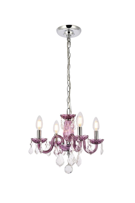 Rococo 4-Light Pendant in Purple with Clear Royal Cut Crystal