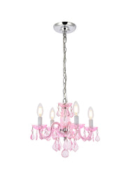 Rococo 4-Light Pendant in Pink with Rosaline (Pink) Royal Cut Crystal