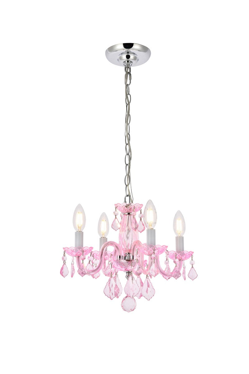 Rococo 4-Light Pendant in Pink with Rosaline (Pink) Royal Cut Crystal
