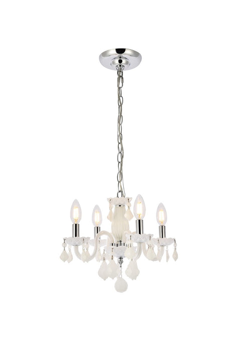 Rococo 4-Light Pendant in White with White Royal Cut Crystal