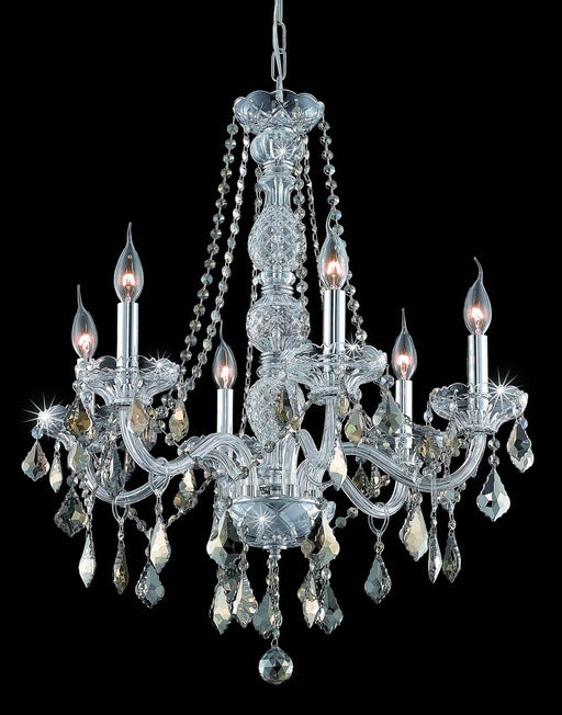 Verona 6-Light Chandelier in Chrome with Golden Teak (Smoky) Royal Cut Crystal
