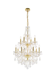 Giselle 12-Light Chandelier in Gold with Clear Royal Cut Crystal