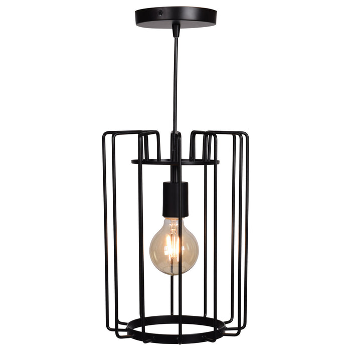 Wired 1-Light Vertical Cage Pendant in Black Finish