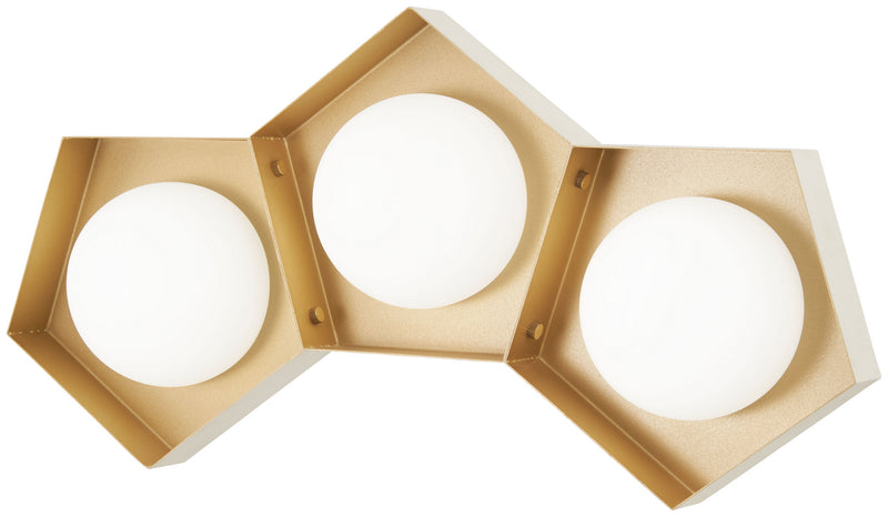 Five-O LED Bath in Textured White & Gold Leaf with Etched Opal