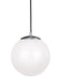 Leo - Hanging Globe Medium LED Pendant in Satin Aluminum with Smooth White�Glass