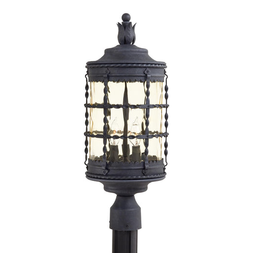 Mallorca 3-Light Post Mount in Spanish Iron & Champagne Hammered Glass - Lamps Expo