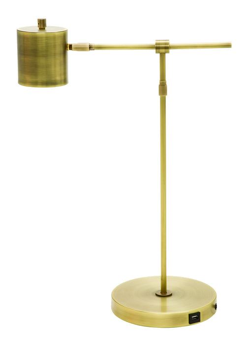 Morris Adjustable LED Table Lamp with USB port in Antique Brass