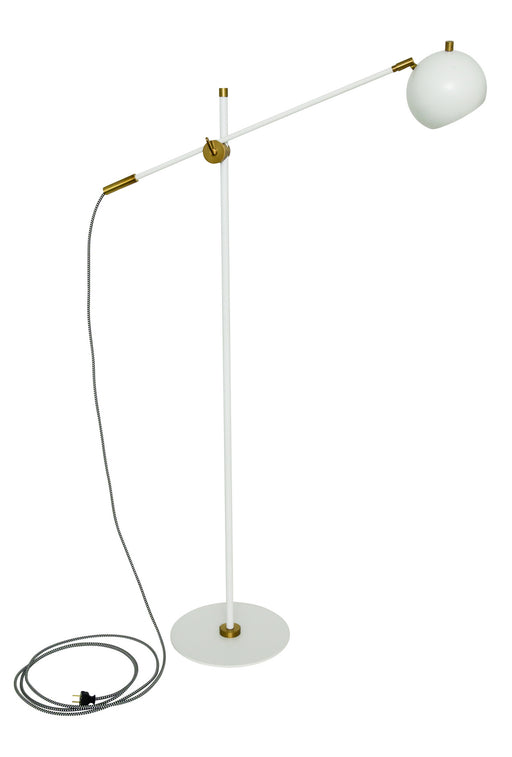 Orwell LED Counterbalance Floor Lamp in White with Weathered Brass Accents