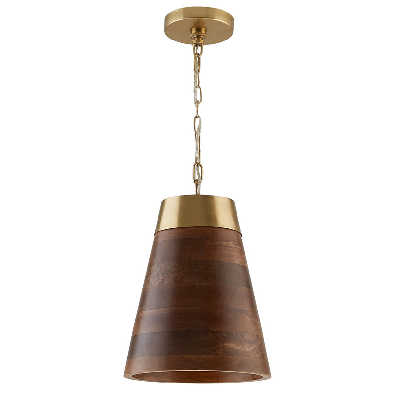 Dodd One Light Pendant in Dark Wood and True Brass