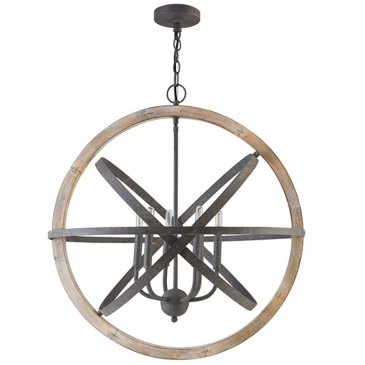 Bluffton Six Light Pendant in Iron and Wood