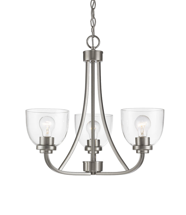 Ashton 3 Light Chandelier in Brushed Nickel with Clear Glass