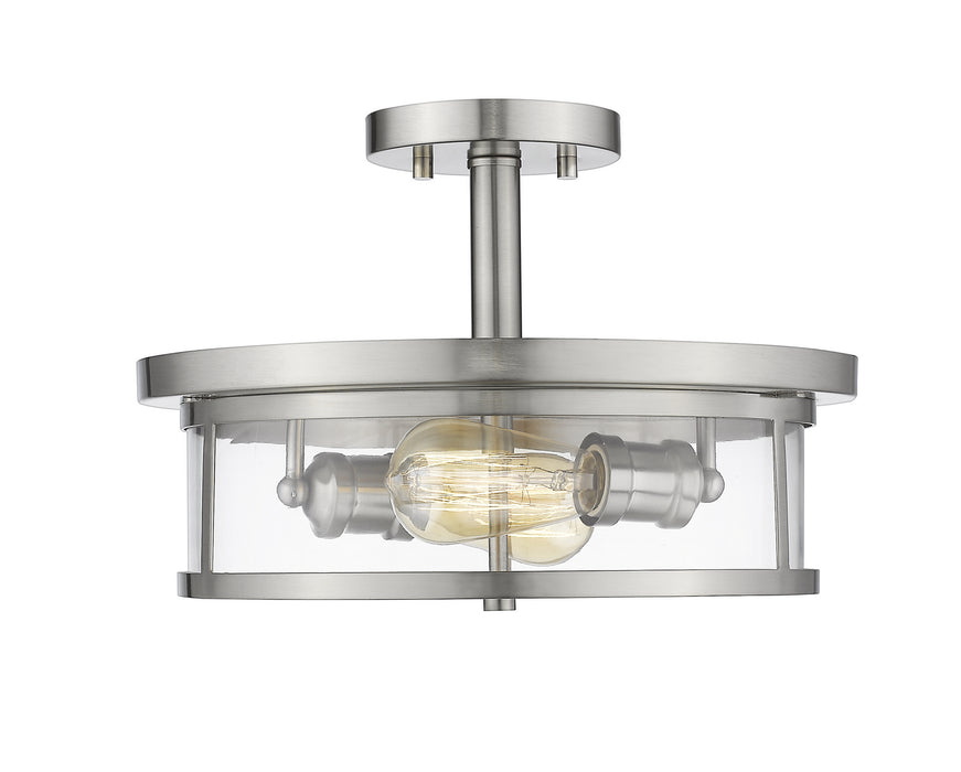 Savannah 2 Light Semi Flush Mount in Brushed Nickel with Clear Glass