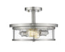 Savannah 2 Light Semi Flush Mount in Brushed Nickel with Clear Glass
