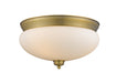 Amon 3 Light Flush Mount in Heritage Brass with Matte Opal Glass