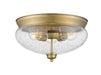 Amon 3 Light Flush Mount in Heritage Brass with Clear Seedy Glass