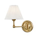 Classic No.1 1 Light Wall Sconce in Aged Brass with Off White Silk Shade