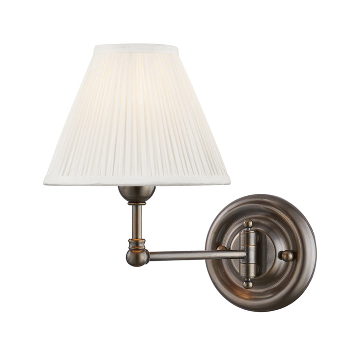 Classic No.1 1 Light Wall Sconce in Distressed Bronze with Off White Silk Shade