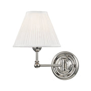 Classic No.1 1 Light Wall Sconce in Polished Nickel with Off White Silk Shade