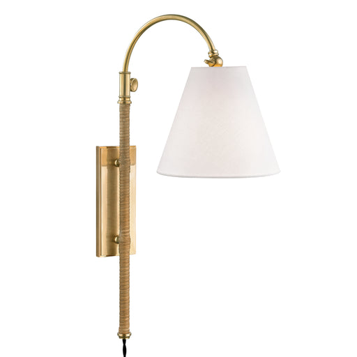 Curves No.1 1 Light Adjustable Wall Sconce W/ Rattan Accent in Aged Brass
