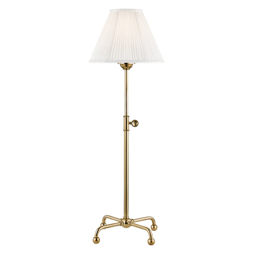 Classic No.1 1 Light Table Lamp in Aged Brass with Off White Silk Shade