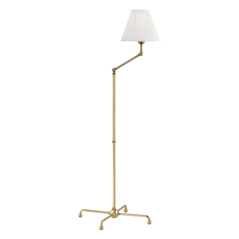 Classic No.1 1 Light Adjustable Floor Lamp in Aged Brass with Off White Silk Shade