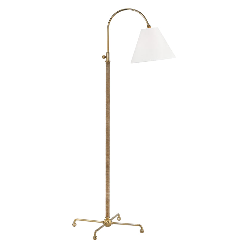 Curves No.1 1-Light Floor Lamp W/ Rattan Accent in Aged Brass - Lamps Expo