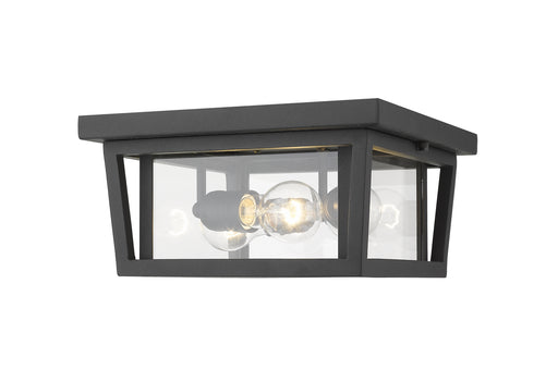 3-Light Outdoor Flush Ceiling Mount Fixture in Black with Clear Glass - Lamps Expo