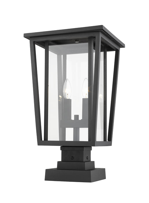 2-Light Outdoor Pier Mounted Fixture in Black with Clear Glass - Lamps Expo