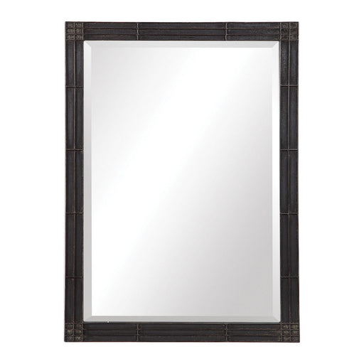 Uttermost's Gower Aged Black Vanity Mirror Designed by Jim Parsons