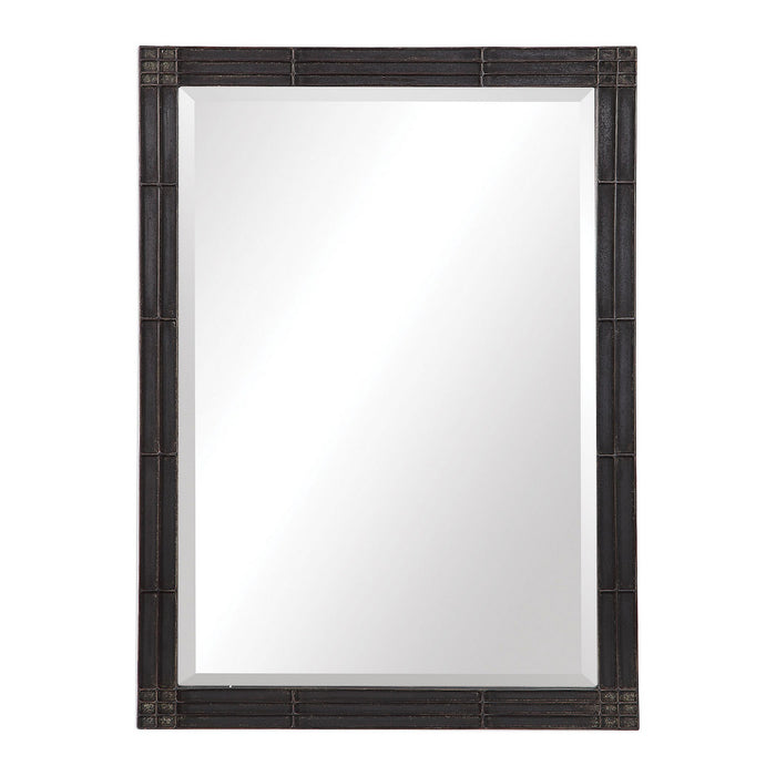 Uttermost's Gower Aged Black Vanity Mirror Designed by Jim Parsons